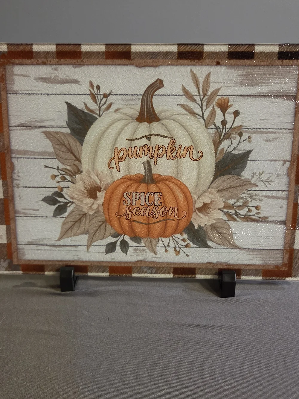 Pumpkin Spice Season Glass Cutting Board 8x11 Fall Farmhouse Decor